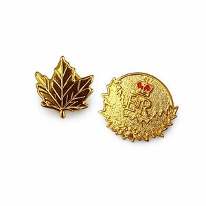 Vintage Gold Lapel Pins ER 50 Queen Elizabeth Canada Maple Leaf